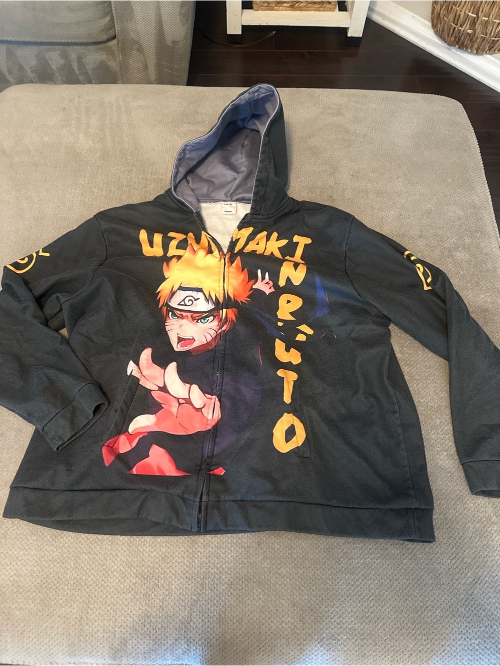Naruto Graphic Zip-Up Hoodie Jacket - Black/Yellow